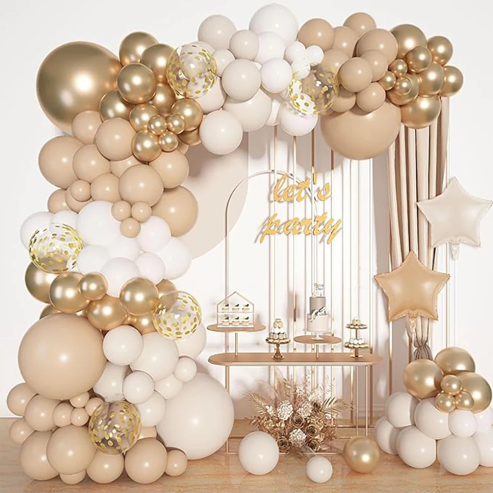 Retro Balloon Arch Kit Sand White Skin Gold Confetti Latex Balloons Garland Gender Reveal Home Birthday Party Decoration Globos